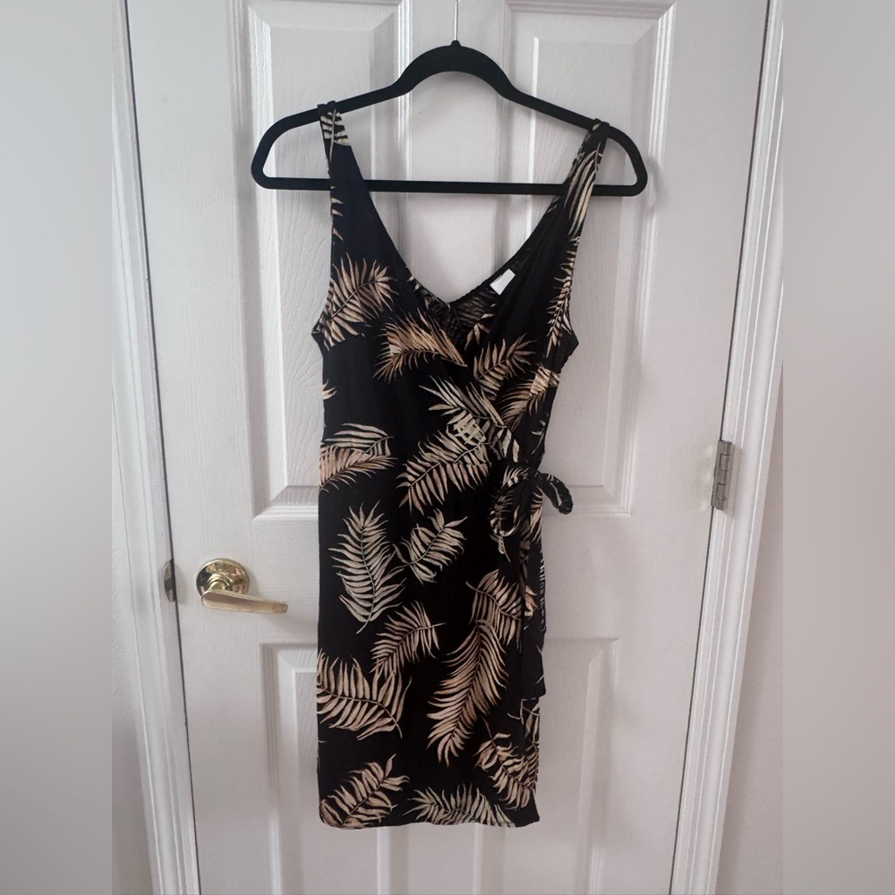 H&M Black Dress with Tan Tropical Leaf Print